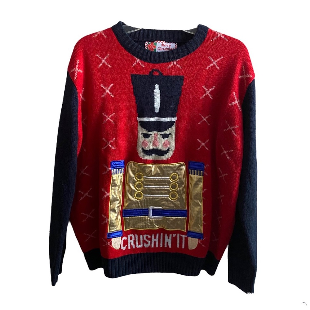 UGLY Christmas Sweater Red Gold Nutcracker